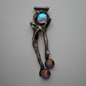 LARGE 1994 PEM Peabody Essex Museum Sterling Dichroic Glass Brutalist Pendant